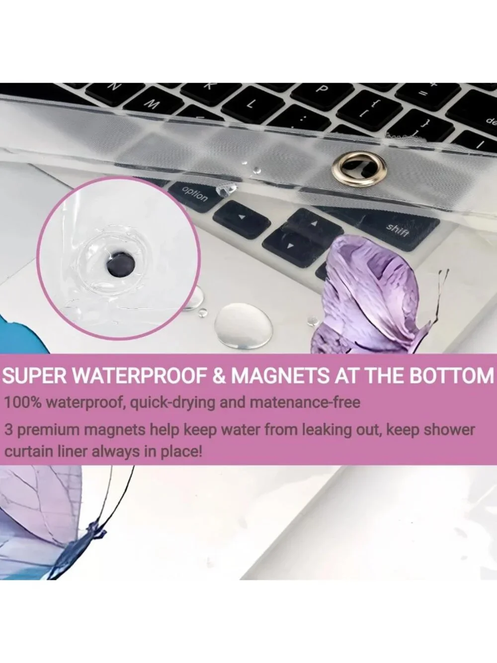 Colorful Clear Butterfly Shower Curtain Liner, 72x72 Waterproof with Hooks